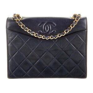 Chanel Vintage Quilted Full Flap Bag- Navy